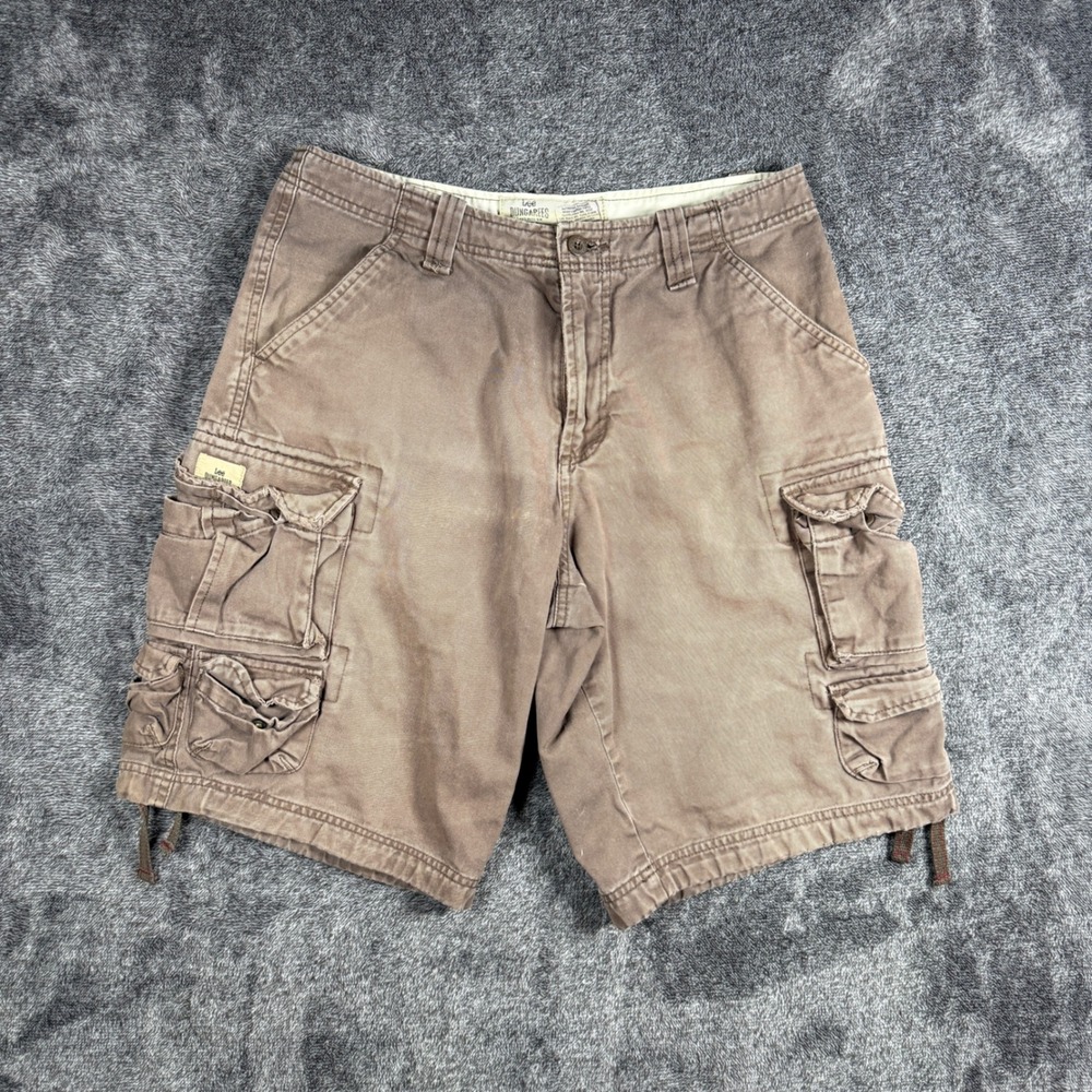 Lee Dungarees Mens Brown Cotton Cargo Shorts Size 29 Heavy Twill Multi Pocket